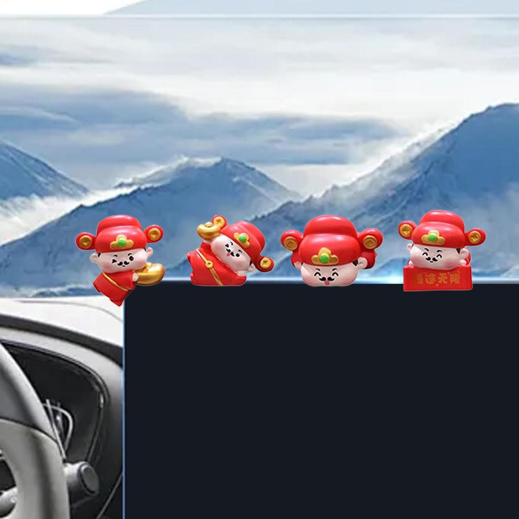 Dashboard Decor 4-Piece God Of Wealth Figurine Computer Decorations For Office Computer Room Laptop Bedroom Home TV Men Work