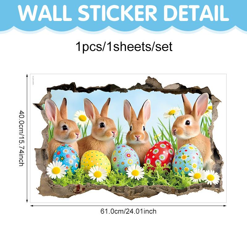 Creative Easter Wall Stickers 3D Breakthrough Stickers Easter Bunny Wall Decals For Home Roomm Room Party