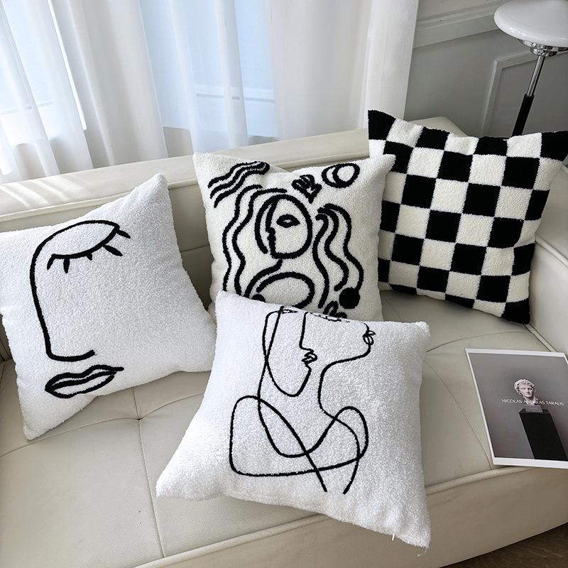Living Room Sofa Pillow Cushion Black And White Chess Board Simple Pillow Sample Room Pillow Cover Premium Durable