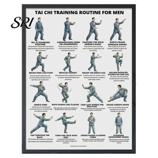 Tai Chi Chair Exercise Poster Workout Unframed Routine Clear Visual Instructions Low Impact Guide Seated Chart for Seniors Beginners Gentle