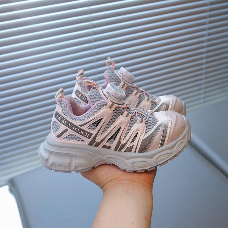 Barnes pustende sportssko Jenter lettvekts pappa-sko Liten jente mote Roterende spenne Løpesko Sklisikre fritidssko