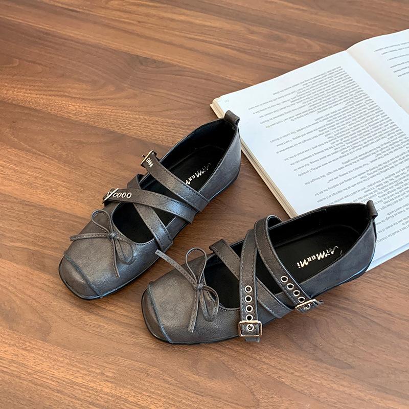 French Retro Design Square Head Cross Buckle Mary Jane Shoes Women's 2025 Summer New Versatile Ballet Shoes