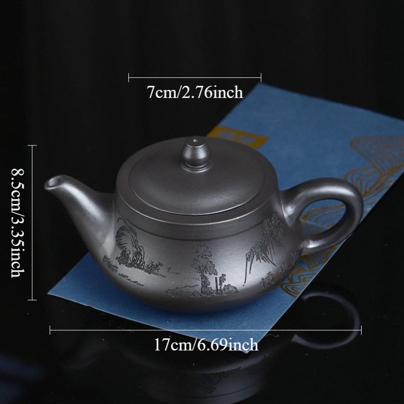 

300ml Earthenware Pot of Yixing Large Capacity Mesh Curved Pot Home Carved Landscape Style Teapot Chinese Kung Fu Teapot