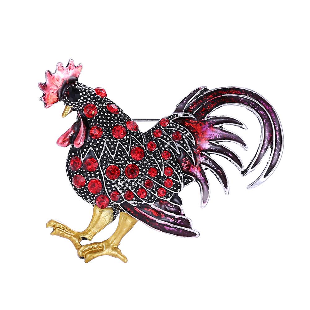 Vintage Rooster Enamel Brooch Pins for Man Unisex Inlaid Rhinestone Animal Corsages Pins Jewelry Accessories