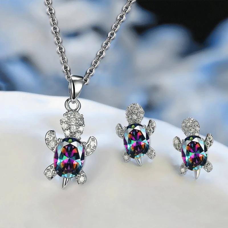 3 Pieces Punk Style Minority Design Fashion Turtle Earring Necklace Set Animal Jewelry Series