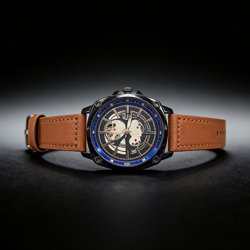 Men'S Watch Casual Belt Quartz Watch Men'S Hollow Literal Personality Temperament Fashion Watch