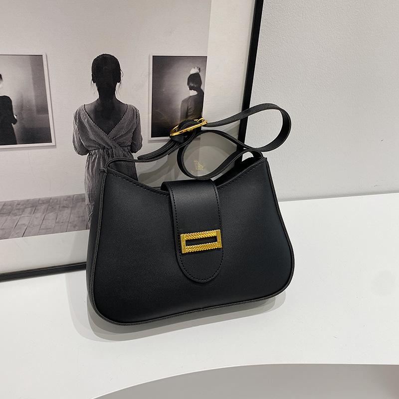 Vintage Women Leather Totes Bags with Gold Buckle Detail Adjustable Strap Minimalist Shoulder Purse for Women Work Underarm Bag