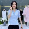 Camicia Chiffon Jacquard Floreale Donna Estate Manica Corta Vestibilità Ampia Top Casual Taglia Piccola Blusa alla Moda