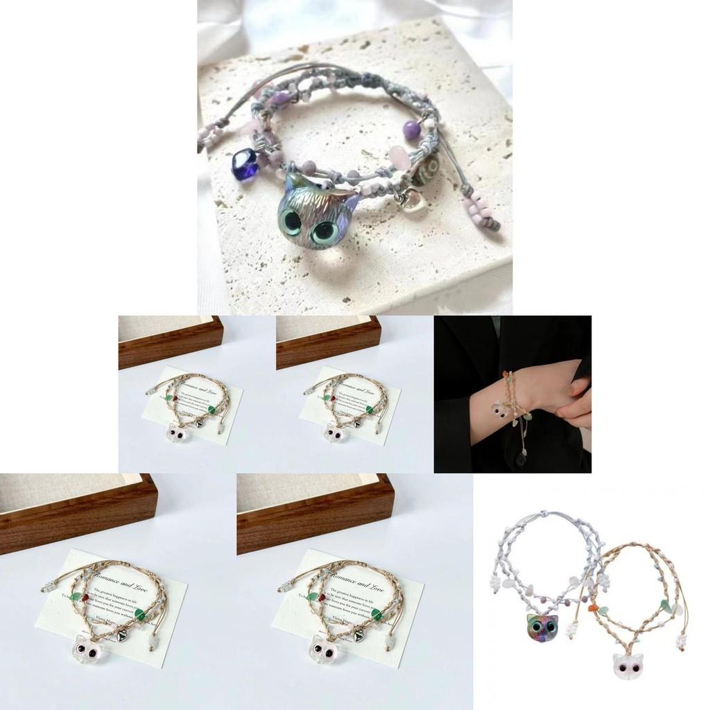 Charming Geometric Cat Design Woven Bracelet With Sweet Aesthetic For Women