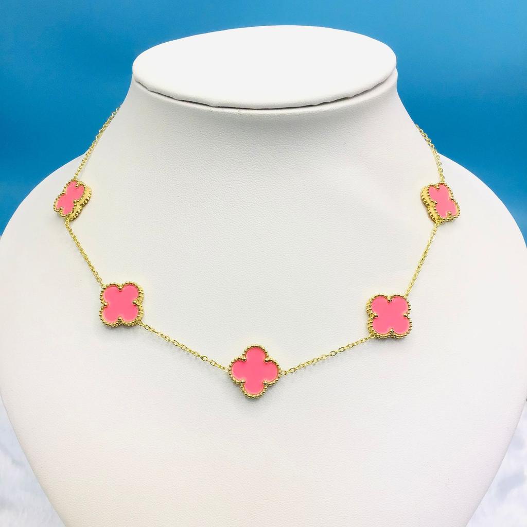 Titanium Steel 15Mm Clover 18K Five Flower Necklace Double Sided Lucky Four Leaf Clover Side Slotted Necklace