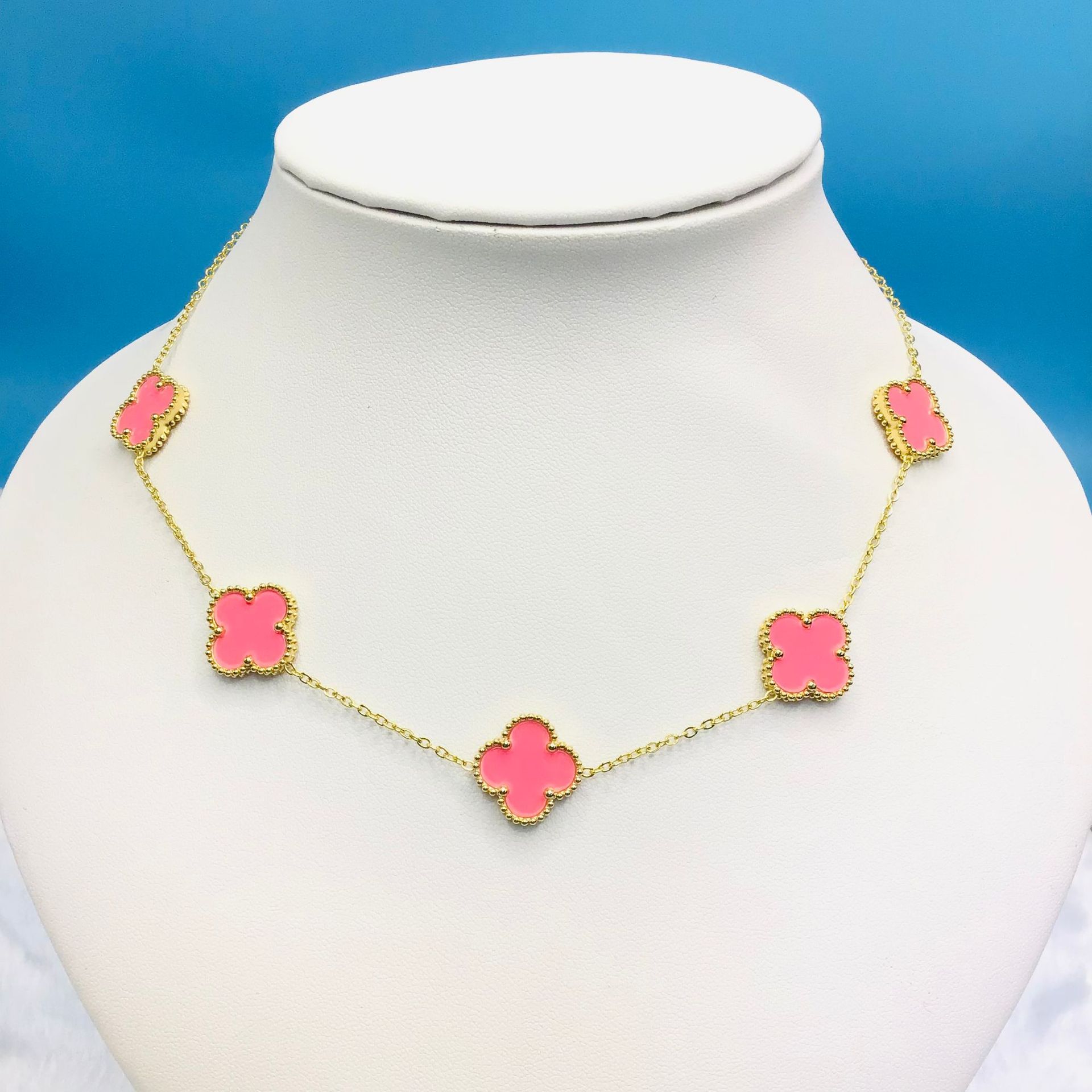 

Титанова сталь 15 мм конюшина 18K намисто з п яти квіток двостороннє щаслива чотирилиста конюшина бічні прорізи намисто рожевий