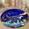 Handmade Style Round Moon Multicolor Floor Rug, Non-Slip Floor Mat for Nursery