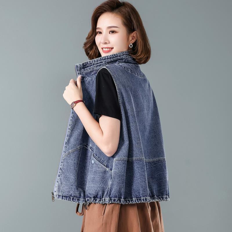 Women's Denim Vest Short Versatile Spring and Autumn New Loose Plus Size Vest Sleeveless Jacket