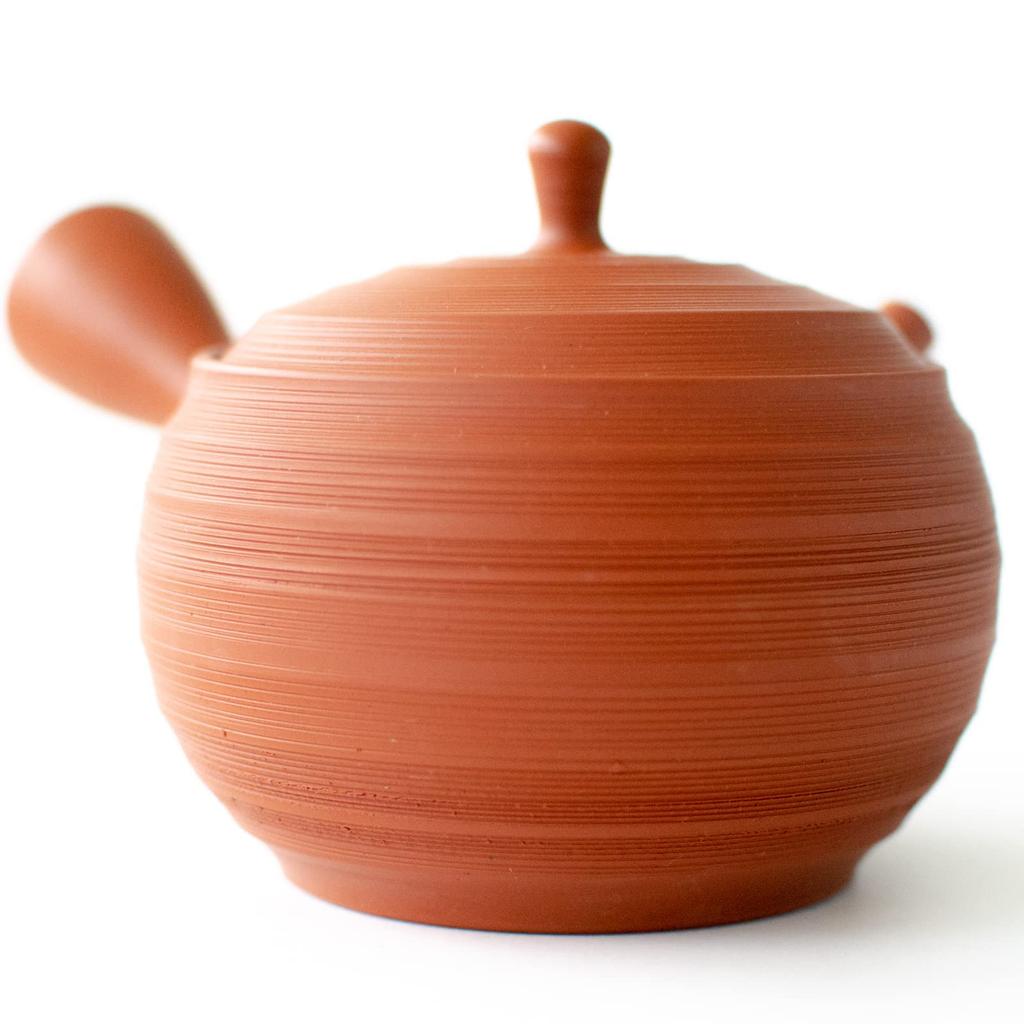 Tokoname Ware Tamamitsu Kiln Teapot, Red Clay, Ceramic Mesh Tea Strainer, Approx. 260ml, Striped Pattern, for Green Tea, Japanese Tea, Made In Japan,