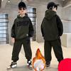 Winter Autumn Boys Clothes Set Cotton Velvet Sweatshirt Hooded + Pants Tracksuits Kids Suit Children 4 8 9 10 11 12 14 Year