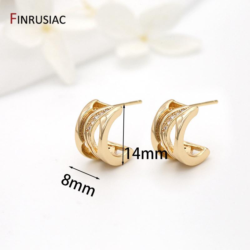

New Luxury 14K Gold Plated Brass Zircon C-Shape Stud Earrings For Women Butterfly Ear Stud Party Jewelry Accessories 1 pair