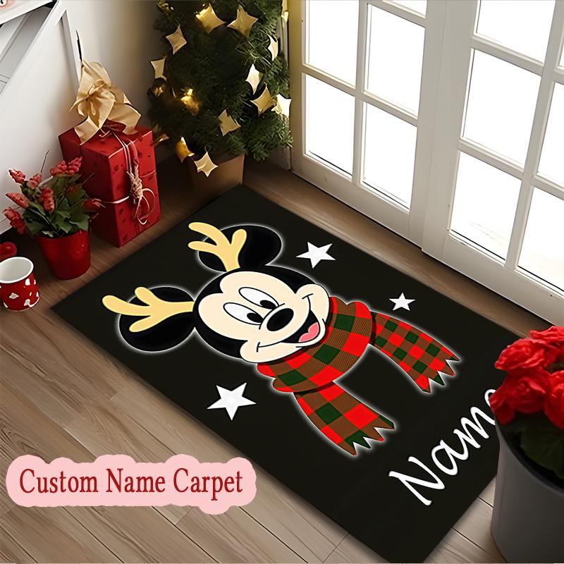 1pc Custom Name Rug, Mickey Mouse Rainbow Adventure Printed Area Carpet for Office Chair, Home Entrance Floor Mat