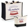 Gift Set - PLANETEE - Jute Tote Bag Duo & « World's Best Doctor » Toiletry Bag - Jute/Cotton - 33x42 Cm - Made In France