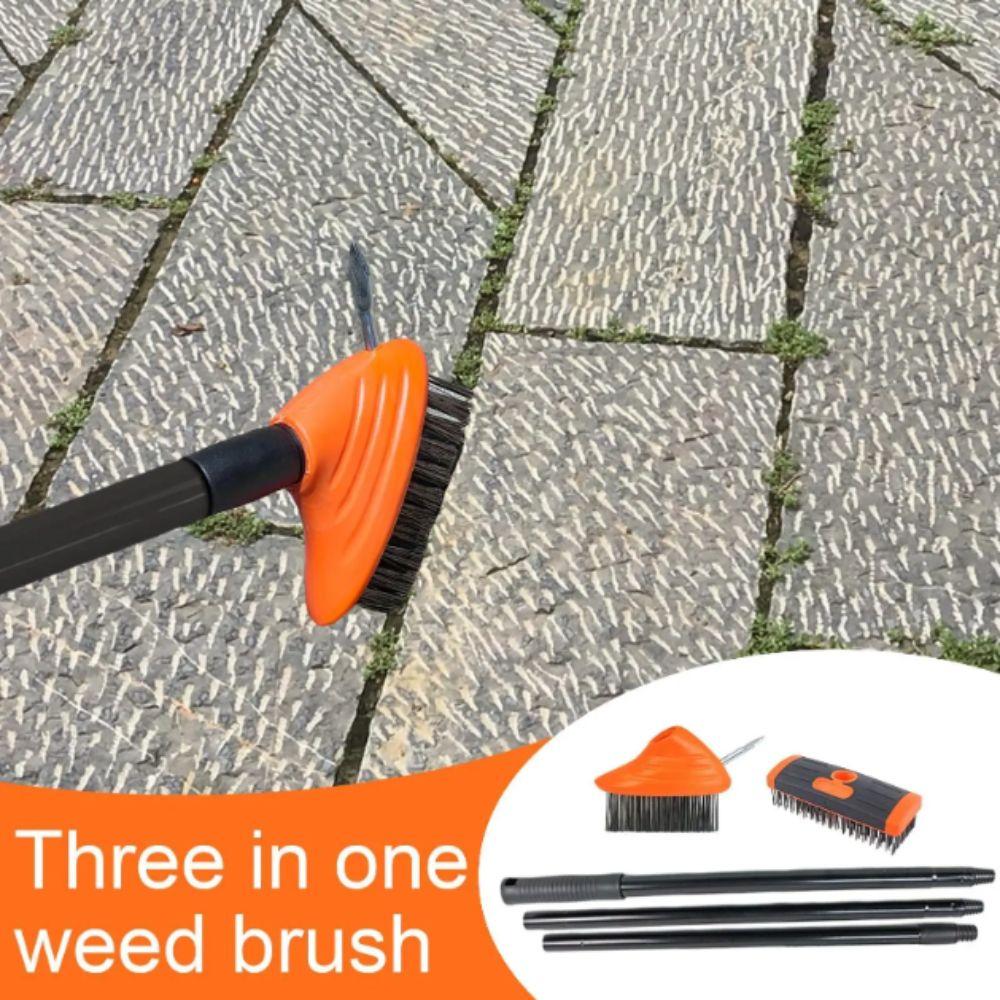 Adjustable Handle Weed Remover Tool 2 Brush Head 3 In 1 Garden Brush Manual Crevice Replaceable Brush Heads Gardening Tool