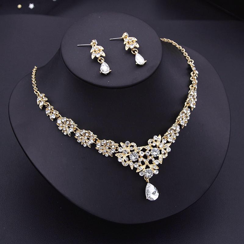 Fashion Pendants Necklace Earrings Sets for Women Rhinestone Dangle Earring and Jewelry Set Gift Accessories