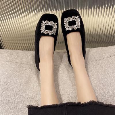 Square Toe Winter Shoes Women All-Match Female Footwear Loafers Fur Casual Sneaker Low Heels Crystal Elegant Comfortable