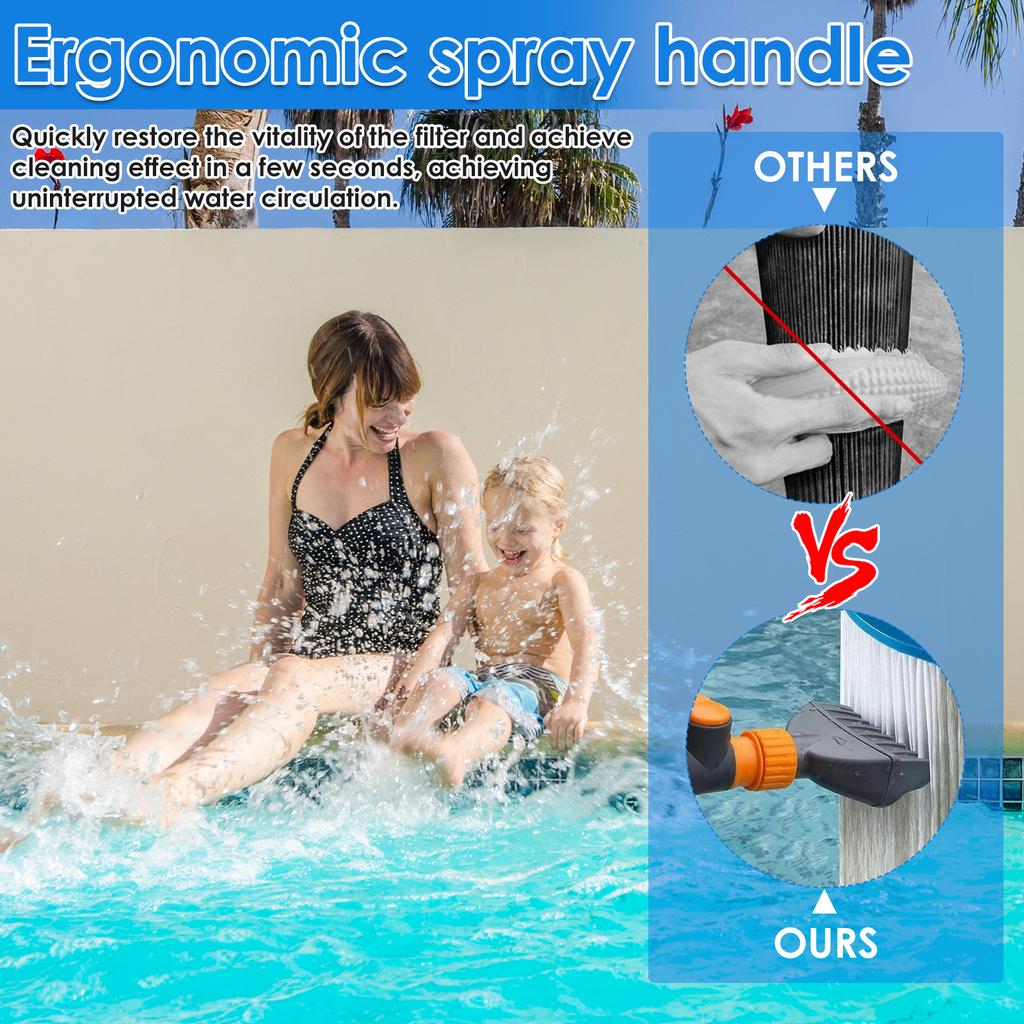 Swimming Pool Cartridge Filter Cleaner Brush Efficient Cleaning Hot Tub Change Filter with 6 Powerful Water Jets Handheld