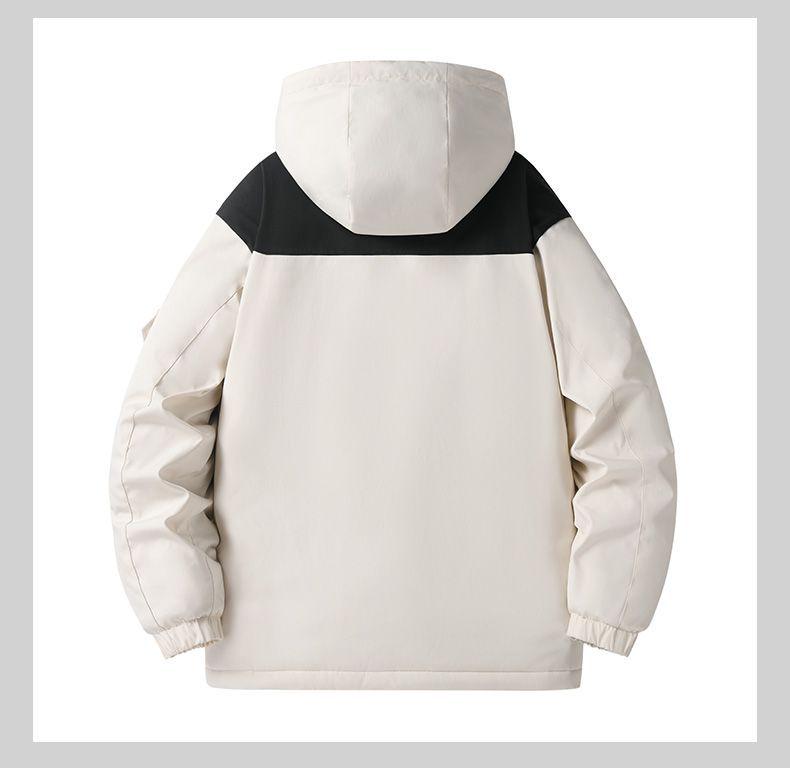 Men's Windproof Fleece-Lined Hooded Jacket: Warm, Thick Cotton Coat for Winter and Outdoor Activities