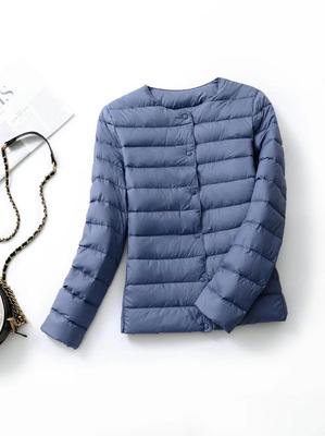 Plus Size Lightweight Collarless Down Jacket for Women - Short, Loose Fit, Round Neck, Ideal for Chubby Girls