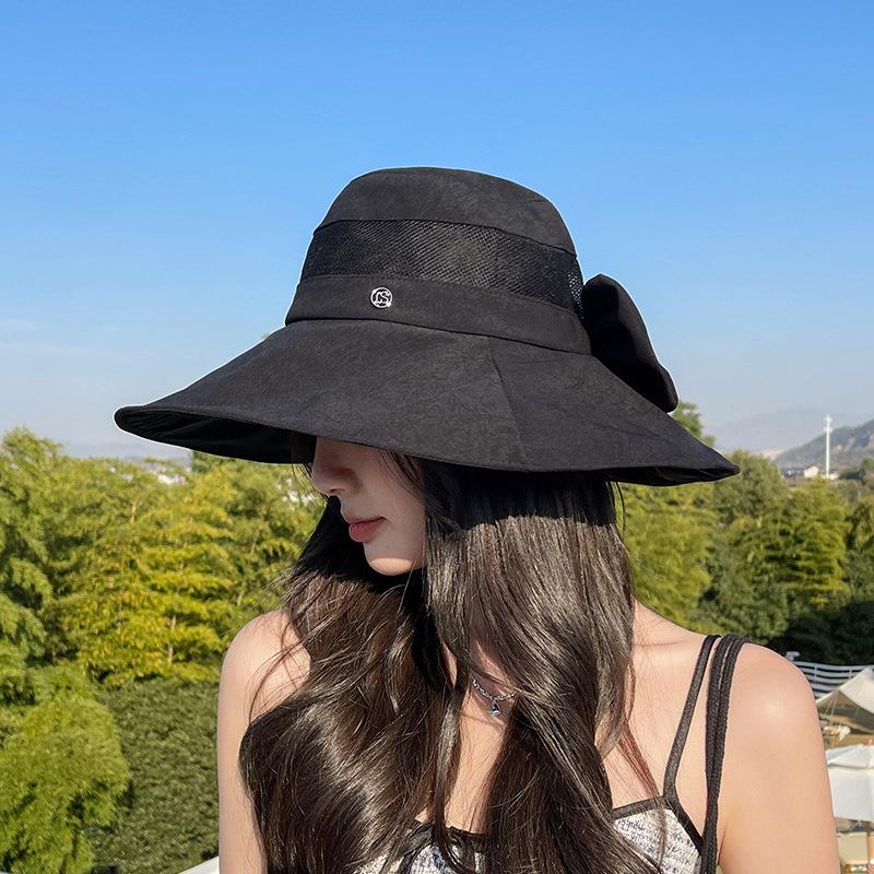 Sunscreen Bucket Hat Women's Summer Outdoor Outing Eaves Breathable Bow Sun Hat UV-proof Mountaineering Basin Hat