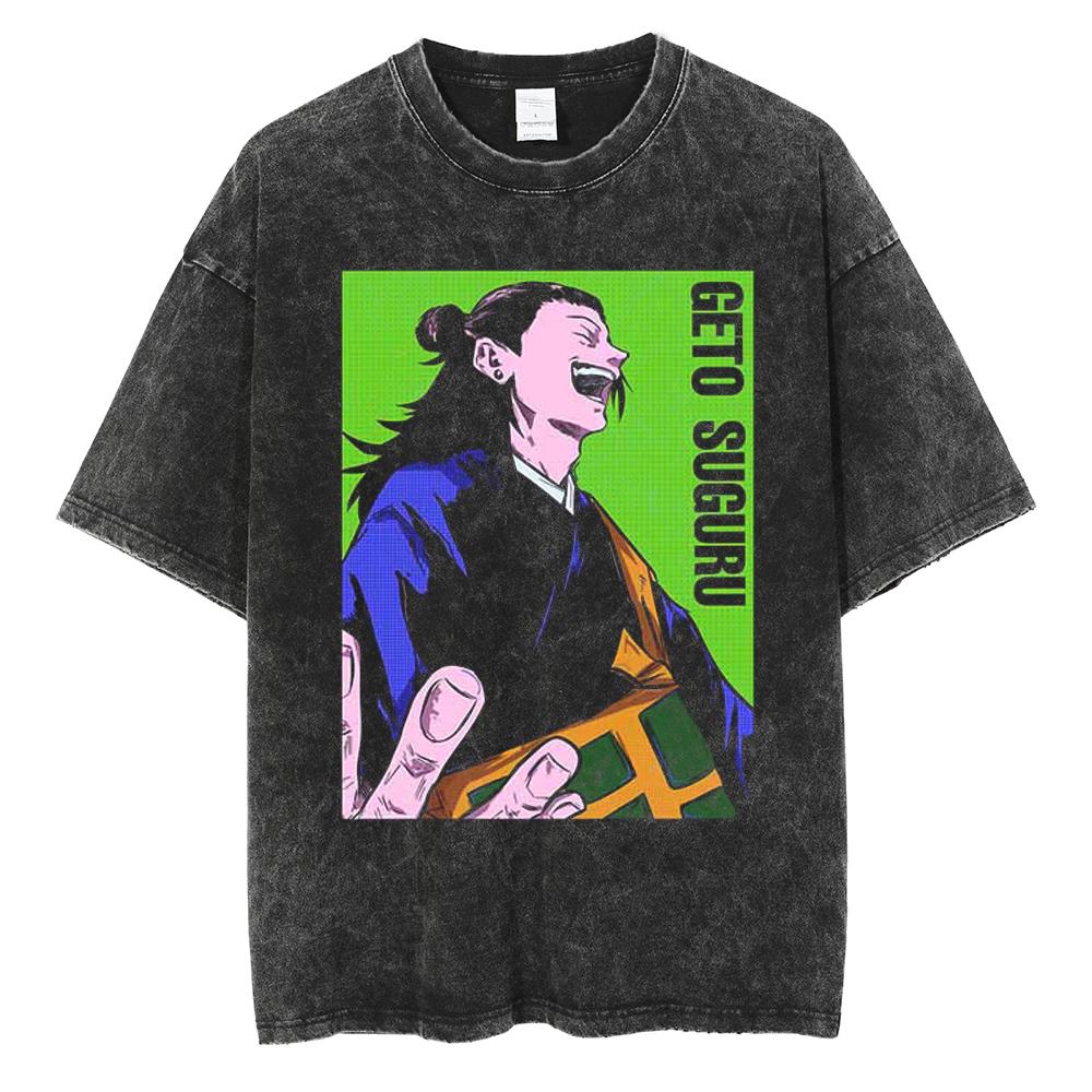 Anime Jujutsu Kaisen Itadori Yuji Ryomen Sukuna Graphic Washed T Shirt Men Vintage Cotton T-shirts Harajuku Male Casual TShirt