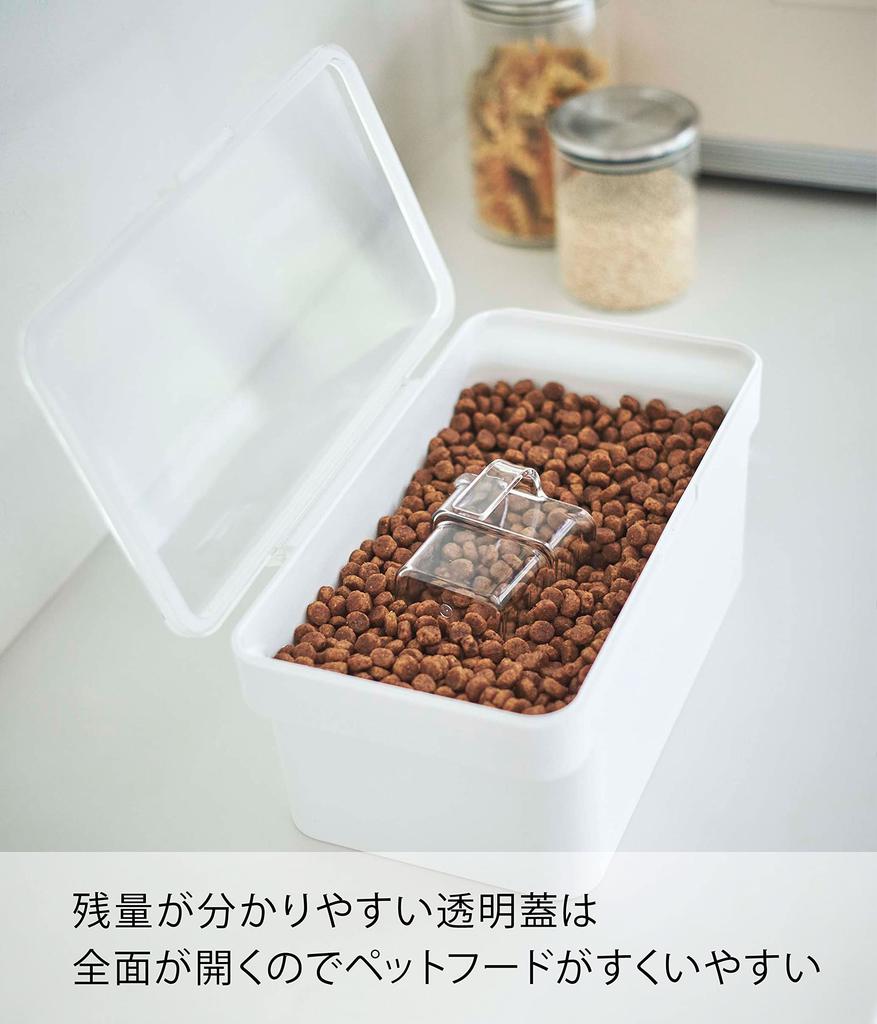 Yamazaki Tower Airtight Pet Food Storage with Measuring W28 X X Model 5609 Container, 1.5kg Capacity, Cup, White, Approx. D16.5 H12.2cm (Lid Open