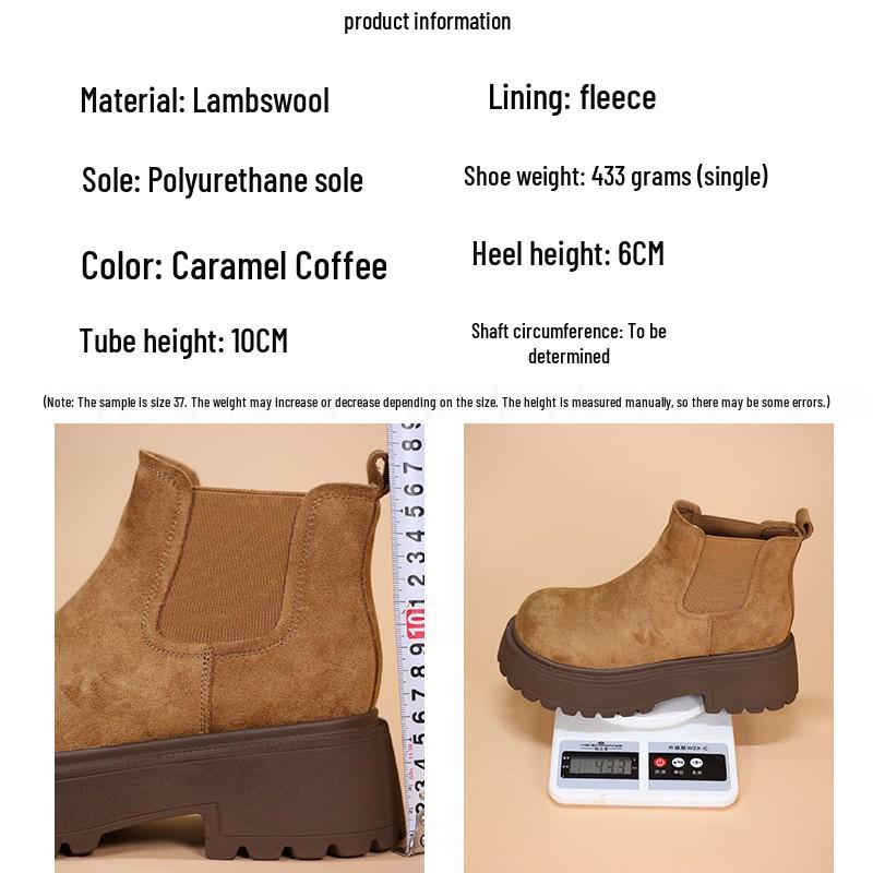 2025 Autumn/Winter Women's European Style Mid-Calf Ankle Boots with Thick Sole and Height-Increasing Design