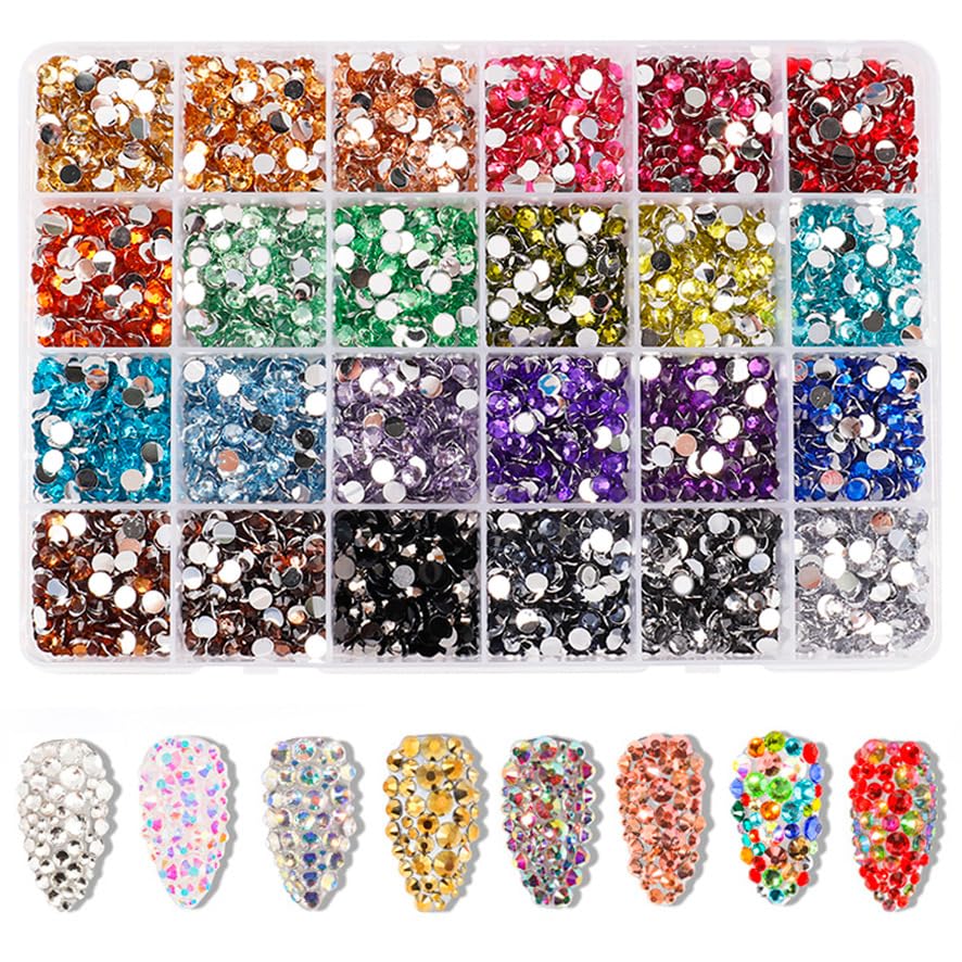 6000 Nail Stones Rhinestones BetterJonny 24 Colors Nail Stones Glass Nail Deco Parts Craft Parts DIY Nail Parts Decorate Your Nails (5mm)