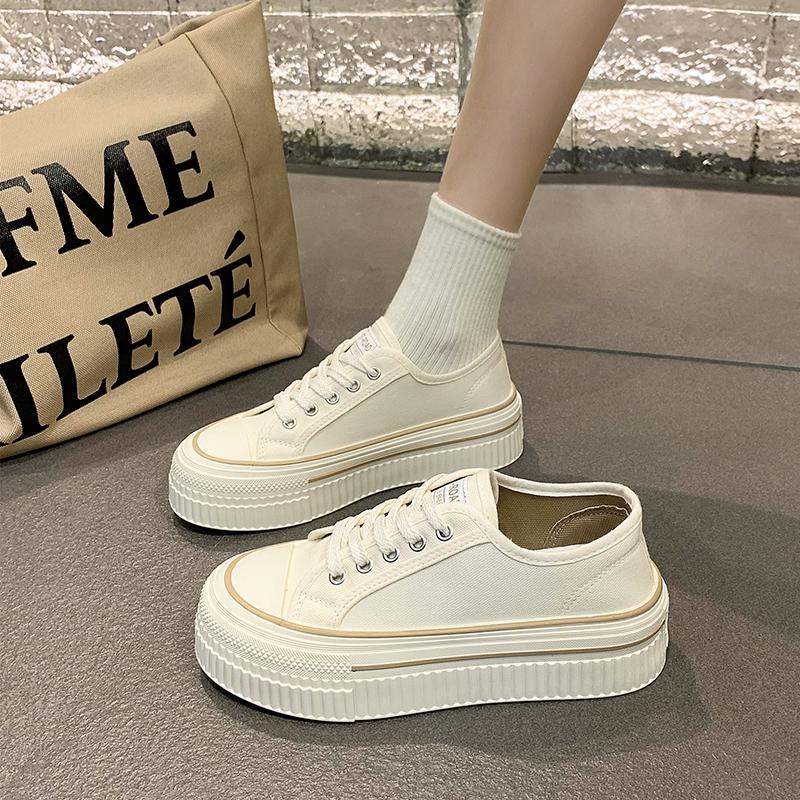 New Women'S Black Platform Canvas Sneakers Lace-Up Comfortable Shoes Fashion Outdoor Multi-Functional Sports Canvas Shoes