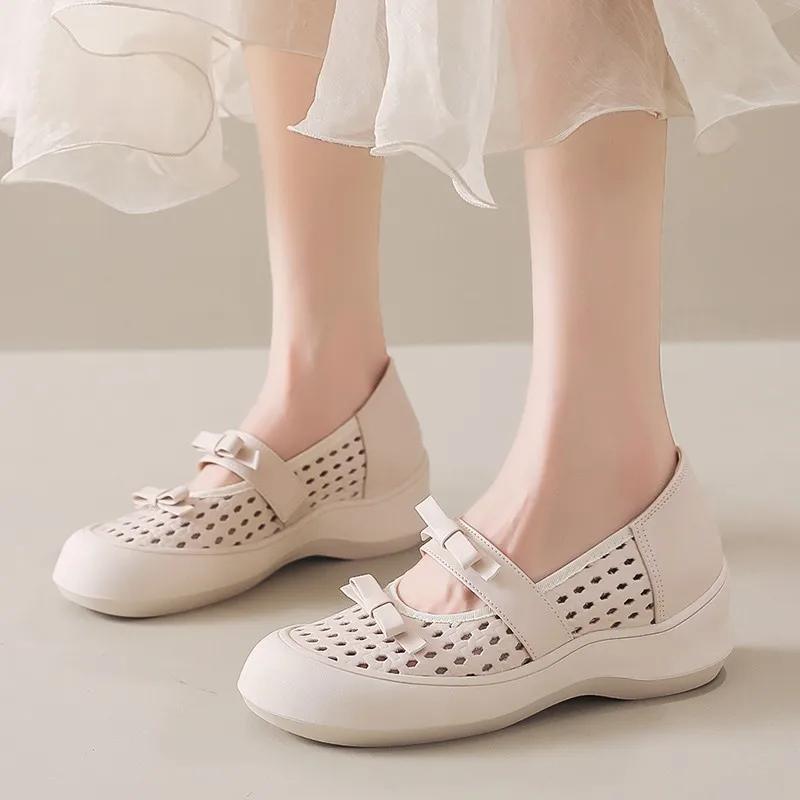

Fashion Fashion Cutout Breathable Bow Platform Trifle Mary Jane Shoes Women s All-match Shallow Casual Single Shoes 35
