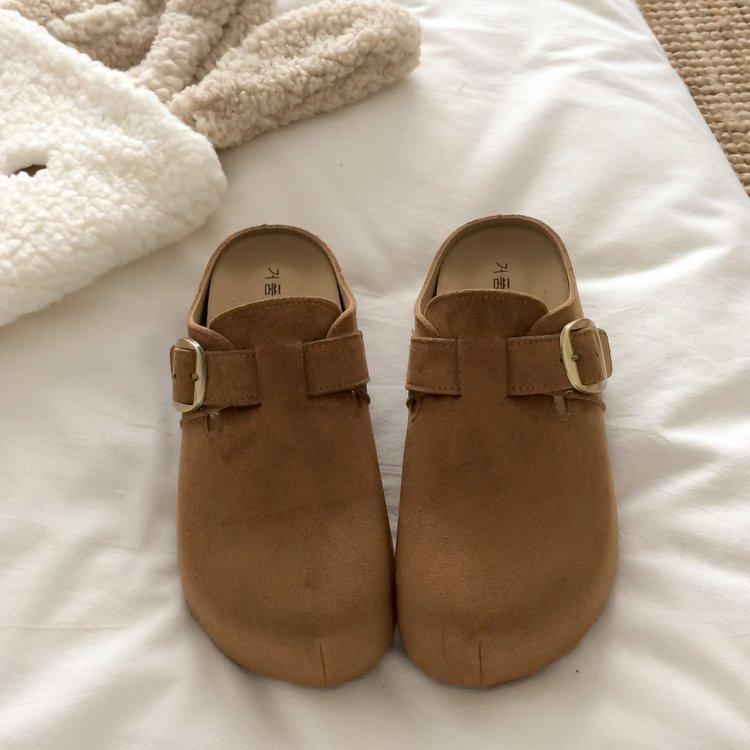 Retro leather Boken half slippers women's outerwear 2025 autumn new one-pedal soft-soled non-slip bag head Muller slippers