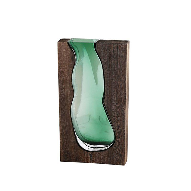 AEE4-Wooden House Glass Vase Water Raised Flower Living Room Dining Table Dry Flower Arrangement Container Ornament