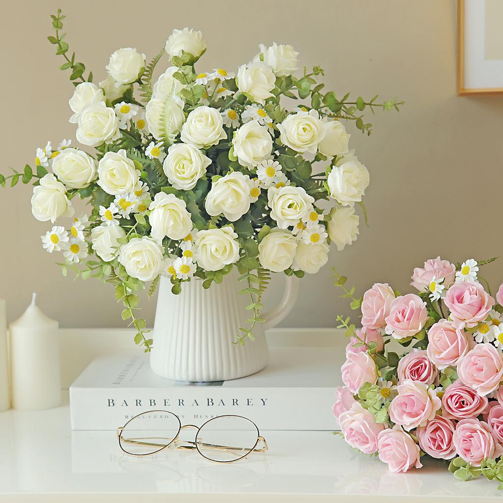Silk Rose Artificial Flowers Diy Wedding Home Room Festival Party Decoration Wreath Bridal Bouquet Table Vase Photography Props