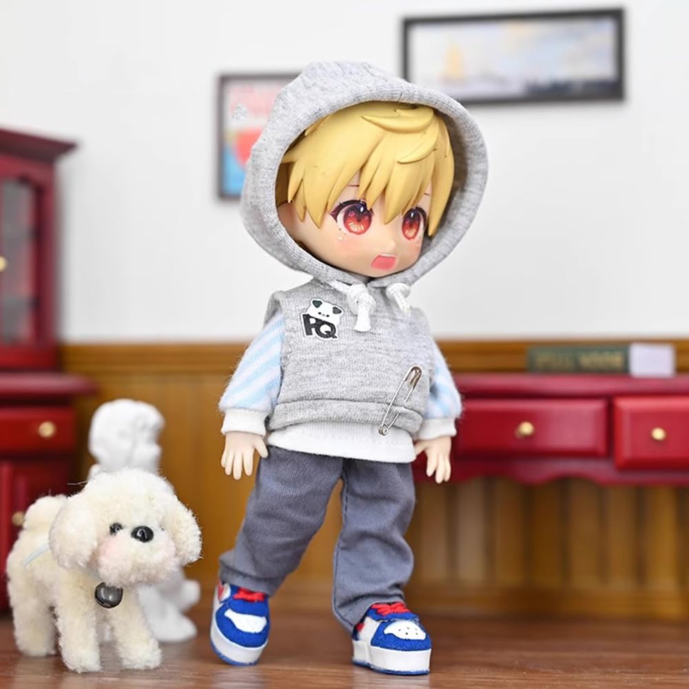 Obitsu 11 OB11 Size Costume for Obitsu Doll 11cm Body Cute Dog Clothes Set Vest Sweatshirt 4 Pieces "PUPPY DIARY"