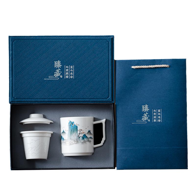 Speckstein Jade Weiß Porzellan Keramik Büro Tasse Geschenkbox Set Tee Trennbecher Geschäftsveranstaltung Souvenir