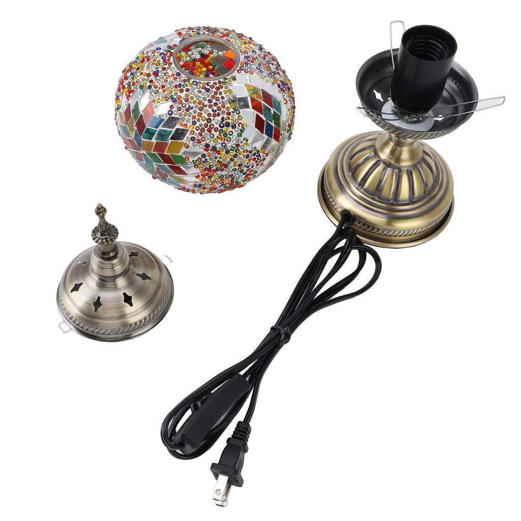 Mosaic Glass Table Lampshade Vintage Bronze Metal Base Handmade Colorful Marrakech Turkish Lampshade