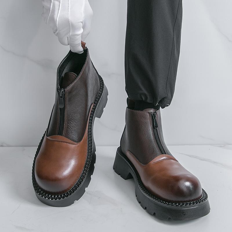 Mode Herren Modische Chelsea Boots Dunkelbraun High-Top Dicksohlige Lederschuhe Modische Spitzschuhe Marke Herren Stiefel Größen 38-46