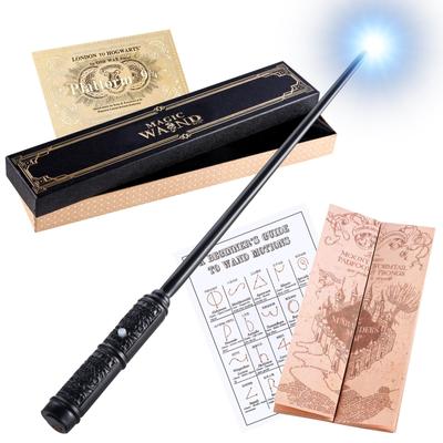 Harry Potter Glowing Wand Glowing Wand Set with Ribbon Box with Spell Admission Wax Highly Restored Magic Wand Birthday Gift Magic Props Lights, List,