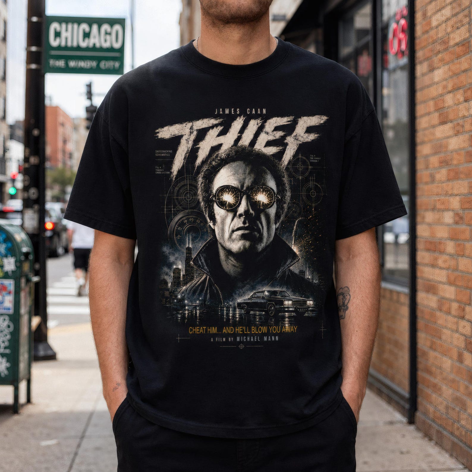 Theif Tshirt, Michael Mann Tee, Synthwave 80s Movie Cotton Graphic S