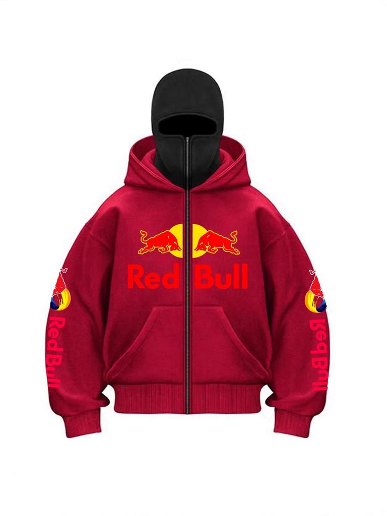 Red Bull Print Unisex Hoodie mit doppelter Kapuze und Reißverschluss - Bestseller Europäische und Amerikanische Mode