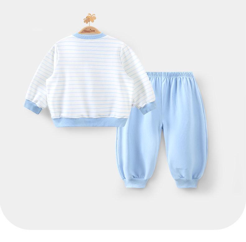 Korean Cartoon Penguin Hoodie Two-Piece Set: Baby Striped Long Sleeve Shirt for Spring, Autumn, Winter