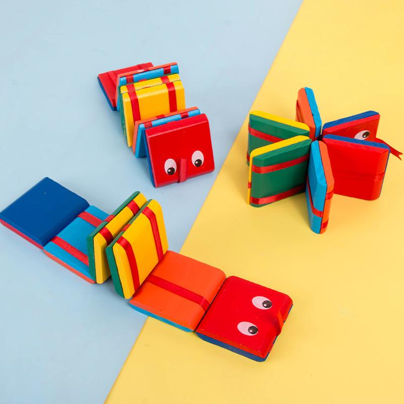 1 Pcs Infinite Flip Folding Wooden Snake Magic Blocks Classic Nostalgic Children Early Educational Toys Kindergarten Puzzle Toy