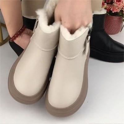 Schneestiefel Damen Samt verdickt weiches Leder weiß rutschfest kurze Stiefel Winter neu kältebeständig warme Baumwollschuhe
