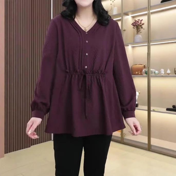 2025 Spring Plus Size Loose Long Sleeve Slimming Top for Women