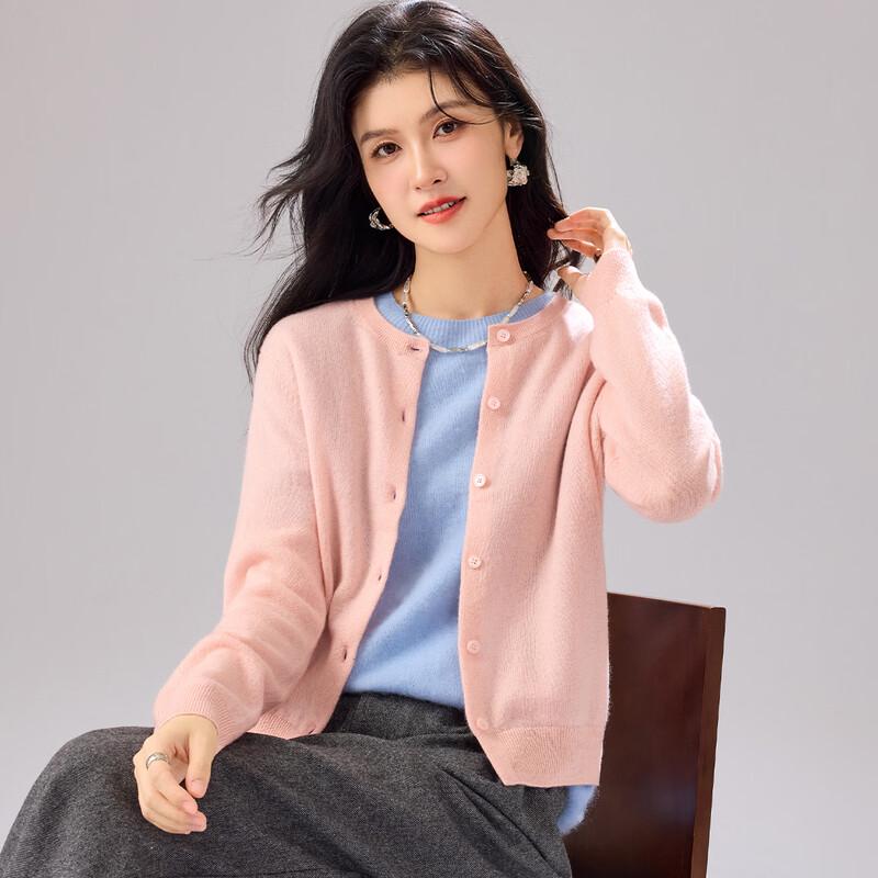 JINJU 100% Cashmere Round Neck Cardigan